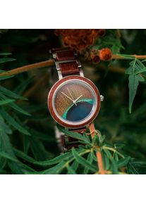 Holzkern; Orologio di legno The Romantic (Amaranto/Piuma di Pavone), Donna, Legno naturale