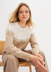 Sweter ażurowy, beżowy, 52/54, bonprix