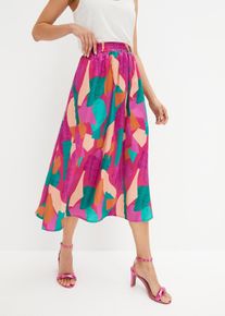 bonprix Mujer, Falda de satén estampada, rosa, 50
