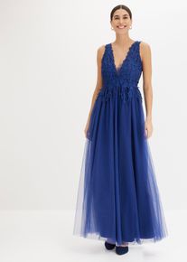 bonprix Femei Rochie maxi din tul și dantelă, albastru, 32