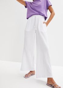 Pantalon palazzo en gaze de coton - blanc - taille 40 - 100% coton,Mousseline - bonprix