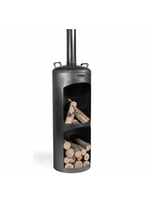 Cheminée d'Extérieur FARO en Acier Naturel avec Compartiment à Bois