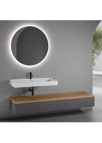neoro n50 Ensemble de meubles l : 200 cm, 2 tiroirs, lavabo blanc mat avec 1 trou percé, avec miroir n30,, BN0139WM+2#BN0413GR+BN0406W1+BN0011MI,