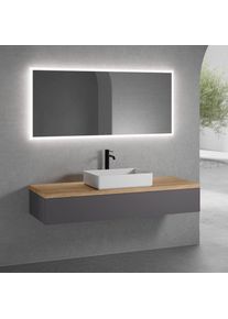 neoro n50 Meuble bas l : 160 cm, 1 tiroir, vasque l : 58 cm blanc mat, avec miroir n30,, BN0065WM+BN0493GR+BN0405W1+BN0007MI,