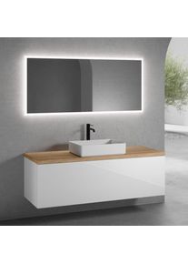 neoro n50 Meuble bas l : 160 cm, 1 tiroir, vasque l : 58 cm blanc mat, avec miroir n30,, BN0065WM+BN0495WH+BN0405W1+BN0007MI,