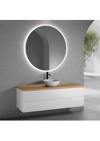 neoro n50 Meuble bas l : 160 cm, 2 tiroirs, vasque Ø 40 cm blanc mat, avec miroir n30,, BN0064WM+BN0497WH+BN0405W1+BN0012MI,