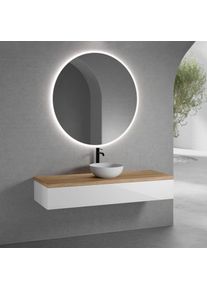 neoro n50 Meuble bas l : 160 cm, 1 tiroir, vasque Ø 40 cm blanc mat, avec miroir n30,, BN0064WM+BN0493WH+BN0405W1+BN0012MI,