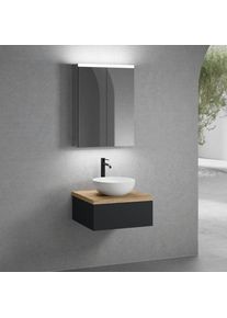neoro n50 Meuble bas l : 60 cm, 1 tiroir, vasque Ø 40 cm blanc mat, avec armoire de toilette,, BN0064WM+BN0411BM+BN0401W1+BN0472MI,
