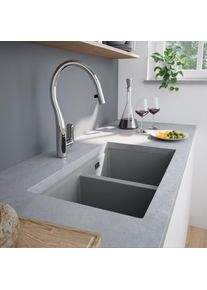 evineo line 650 Évier de cuisine avec deux cuves l: 75 P: 45,5 cm, BRN200GR+UB630166,