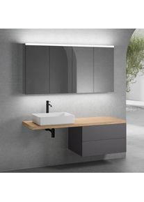 neoro n50 Ensemble de meubles l : 160 cm, meuble bas l : 80 cm, 2 tiroirs, vasque l : 58 cm blanc mat, avec armoire de toilette,,