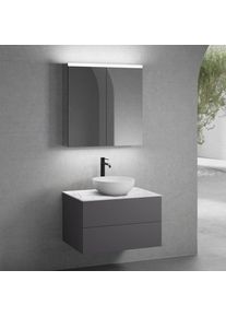 neoro n50 Meuble bas l: 80 cm, 2 tiroirs, vasque &Oslash; 40 cm blanc mat, avec armoire de toilette,, BN0064WM+BN0422GR+BN0402C1+BN0473MI,