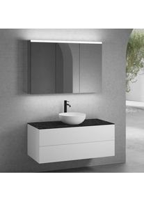 neoro n50 Meuble bas l: 120 cm, 2 tiroirs, vasque Ø 40 cm blanc mat, avec armoire de toilette,, BN0064WM+BN0424WM+BN0404C2+BN0475MI,