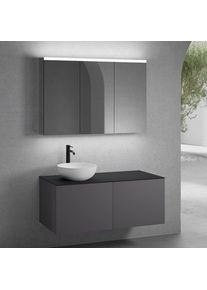 neoro n50 Ensemble de meubles l : 120 cm, 2 tiroirs, vasque Ø 40 cm blanc mat, avec armoire de toilette,, BN0064WM+2#BN0431GR+BN0404BM+BN0475MI,