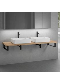 neoro n50 2 vasques à poser l : 58 H : 13 P : 37 cm, avec plan de toilette en bois massif sans découpe l : 180,5 H : 4 P : 51,5 cm,