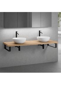 neoro n50 2 vasques à poser Ø 40 H : 14 cm, avec plan de toilette en bois massif sans découpe l : 160,5 H : 4 P : 51,5 cm,