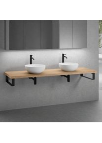 neoro n50 2 vasques à poser Ø 40 H : 14 cm, avec plan de toilette en bois massif sans découpe l : 180,5 H : 4 P : 51,5 cm,