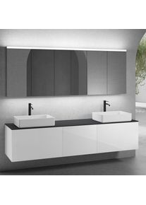 neoro n50 Ensemble de meubles l : 220 cm, 3 tiroirs, 2 vasques l : 58 cm blanc mat, avec armoire de toilette,,