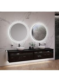 neoro n80 fumo Meuble bas l: 240 cm avec 2 tiroirs, fa&ccedil;ade en verre Parsol, avec miroir, 2 vasques &Oslash; 40 cm,,