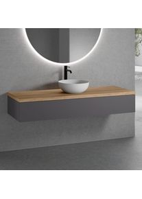 neoro n50 Meuble bas l : 160 cm, 1 tiroir, lavabo Ø 40 cm blanc mat,, BN0064WM+BN0493GR+BN0405W1,