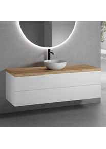 neoro n50 Meuble bas l : 160 cm, 2 tiroirs, lavabo Ø 40 cm blanc mat,, BN0064WM+BN0497WM+BN0405W1,