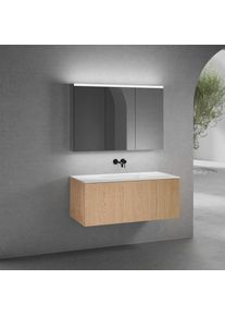 neoro n50 Meuble bas l: 120 cm, 1 tiroir, façade en chêne lisse, vasque sans trou de robinetterie blanc mat, avec armoire de toilette,