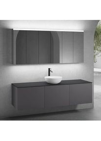 neoro n50 Ensemble de meubles l : 180 cm, 3 tiroirs, vasque Ø 40 cm blanc mat, avec armoire de toilette,, BN0064WM+3#BN0431GR+BN0409BM+3#BN0472MI,