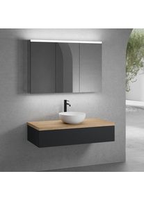 neoro n50 Meuble bas l : 120 cm, 1 tiroir, vasque &Oslash; 40 cm blanc mat, avec armoire de toilette,, BN0064WM+BN0414BM+BN0404W1+BN0475MI,
