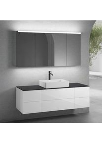 neoro n50 Ensemble de meubles l : 160 cm, 6 tiroirs, vasque l : 58 cm blanc mat, avec armoire de toilette,,