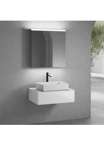 neoro n50 Meuble bas l: 80 cm, 1 tiroir, vasque l: 58 cm blanc mat, avec armoire de toilette,, BN0065WM+BN0412WH+BN0402C1+BN0473MI,
