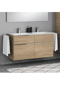 Geberit Renova Plan Slim Double vasque, meuble sous-vasque ineo4 d'evineo l : 130 cm, 4 tiroirs, avec poign&eacute;e,, 122230600+BE0235OA,