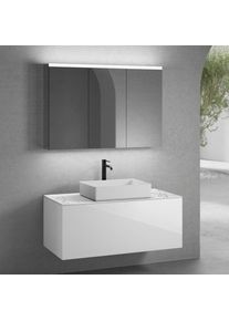 neoro n50 Meuble bas l: 120 cm, 1 tiroir, vasque l: 58 cm blanc mat, avec armoire de toilette,, BN0065WM+BN0434WH+BN0404C1+BN0475MI,
