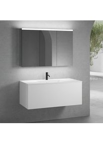 neoro n50 Meuble bas l: 120 cm, 1 tiroir, vasque blanche avec 1 trou de robinetterie, avec armoire de toilette, BN0100WH+BN0434WM+BN0475MI,