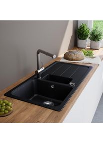 evineo line 100 &Eacute;vier de cuisine avec bac &agrave; restes et surface de d&eacute;pose l: 100 P: 50 cm, FOD150LBL,