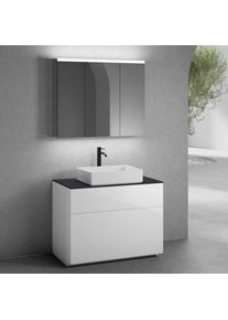 neoro n50 Meuble bas l : 100 cm, 2 tiroirs, vasque l : 58 cm blanc mat, avec armoire de toilette,, BN0065WM+BN0443WH+BN0403BM+BN0474MI,