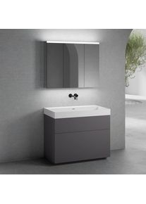 neoro n50 Meuble bas l : 100 cm, 2 tiroirs, vasque blanc mat sans trou perc&eacute;, avec armoire de toilette,, BN0135WM+BN0443GR+BN0474MI,