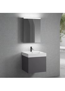 neoro n50 Meuble bas l : 60 cm, 1 tiroir, vasque blanc mat avec 1 trou percé, avec armoire de toilette,, BN0137WM+BN0431GR+BN0472MI,