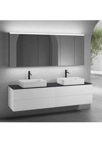 neoro n50 Ensemble de meubles l : 200 cm, 4 tiroirs, 2 vasques l : 58 cm blanc mat, avec armoire de toilette,,