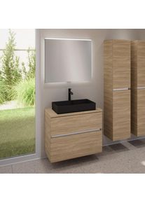 evineo ineo5 evo Meuble bas l: 80 cm, 2 tiroirs, vasque ineo7 l: 60,5 cm, noir mat, avec miroir &eacute;clair&eacute; ineo,, BE0937BM+BE0957OA+BE0963OA+BEA010MI,
