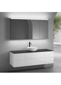 neoro n50 Ensemble de meubles l : 160 cm, 6 tiroirs, vasque &Oslash; 40 cm blanc mat, avec armoire de toilette,,