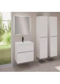evineo ineo5 evo Meuble bas l: 60 cm, 2 tiroirs, vasque slim blanche, avec miroir &eacute;clair&eacute; ineo,, BE0834WH+BE0956WH+BEA009MI,
