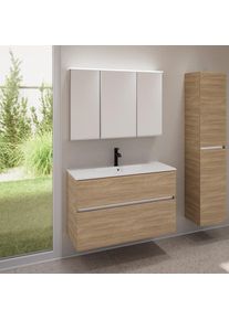 evineo ineo5 evo Meuble bas l: 100 cm, 2 tiroirs, vasque slim blanche, avec armoire de toilette ineo,, BE0836WH+BE0958OA+BEA003MI,