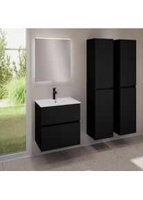 evineo ineo5 evo Meuble bas l: 60 cm, 2 tiroirs, vasque slim blanche, avec miroir &eacute;clair&eacute; ineo,, BE0834WH+BE0956BM+BEA009MI,