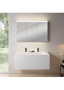 rivea Dia Meuble bas l : 121 cm avec 1 tiroir, vasque blanche mate avec 2 trous percés, avec armoire de toilette n50,, BR0039WM+BR0098WM+BN0475MI,