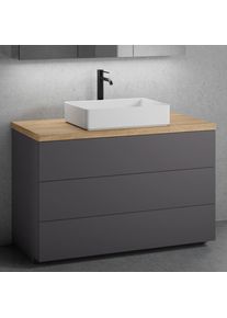 neoro n50 Lavabo à poser avec plan de toilette en bois massif et meuble sous-vasque l : 120,5 H : 93 P : 51,5 cm, avec 3 tiroirs,