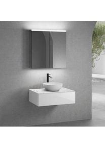 neoro n50 Meuble bas l: 80 cm, 1 tiroir, vasque Ø 40 cm blanc mat, avec armoire de toilette,, BN0064WM+BN0412WH+BN0402C1+BN0473MI,