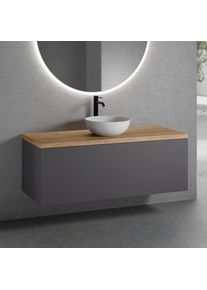 neoro n50 Meuble bas l : 140 cm, 1 tiroir, lavabo &Oslash; 40 cm blanc mat,, BN0064WM+BN0494GR+BN0408W1,