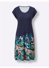 feel good Dames Zomerjurk in A-lijn in marine/oranje bedrukt ,maat 36/38, Witt, 95% Viscose, 5% Elastan