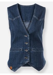 Damen Jeansweste mit spitz zulaufendem Saum in blue-stone-washed ,Größe 50, WITT, 99% Baumwolle, 1% Elasthan