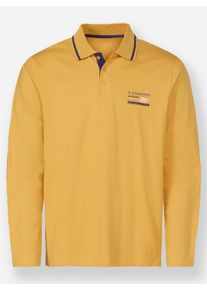Catamaran Heren Poloshirt met lange mouwen van katoen in oker ,maat 44/46, Witt, 100% Katoen