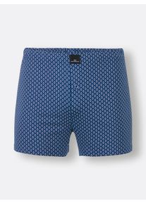 Heren Boxershorts in marine + jeansblauw/wit bedrukt ,maat 5, WITT, 100% Katoen